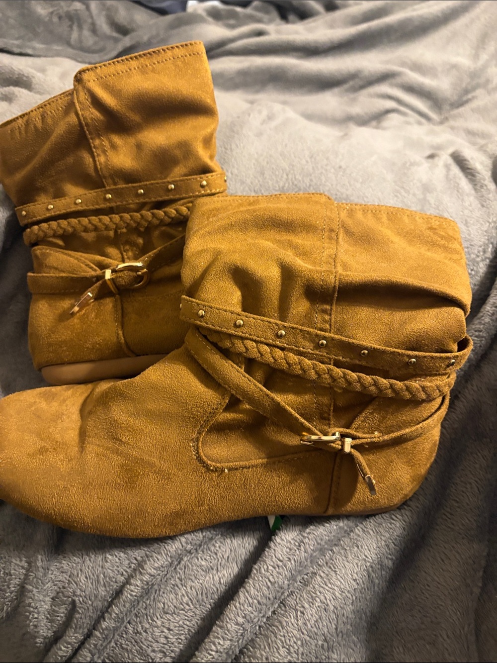 Forever Women's Suede Ankle Booties with Braided Strap in light brown